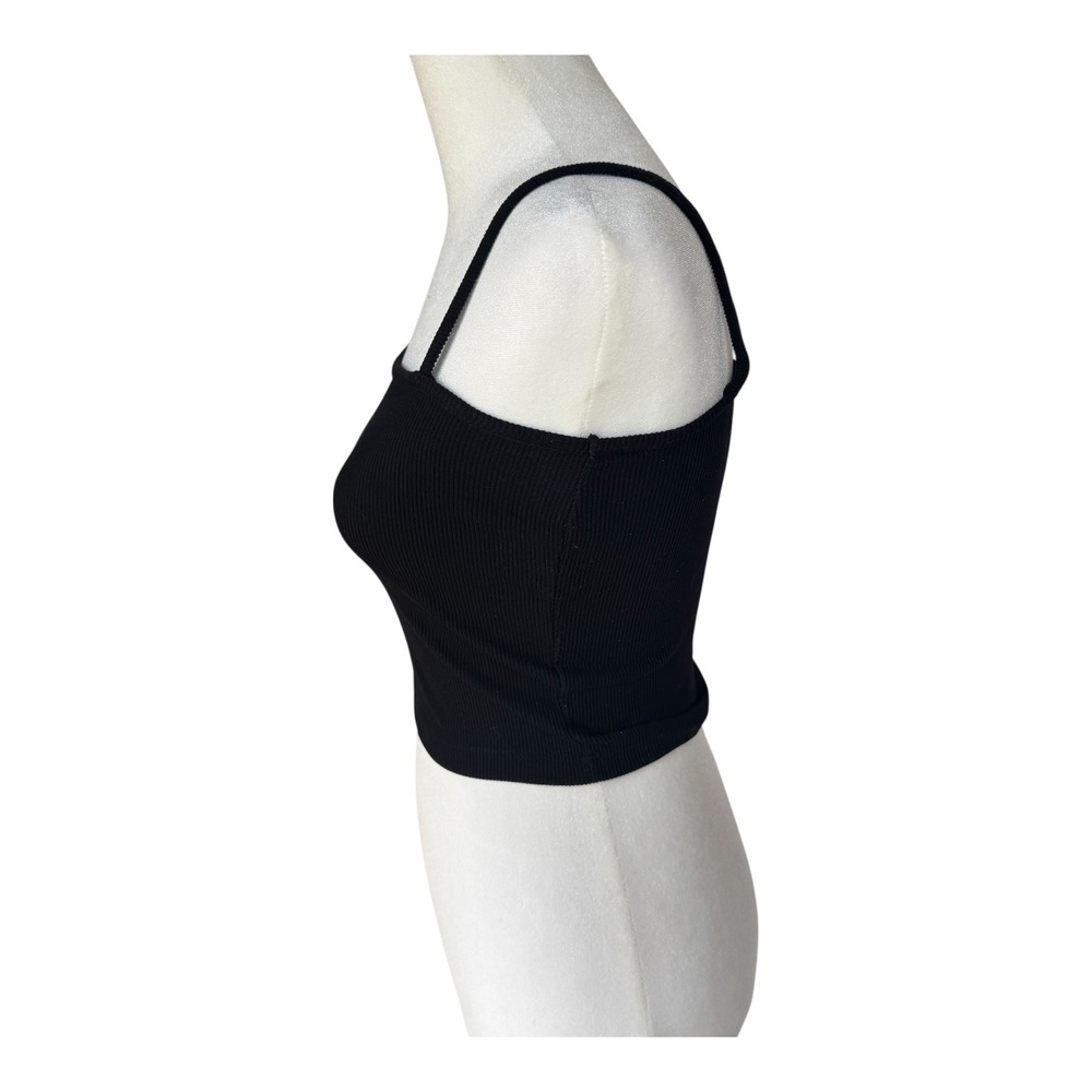 Brandy Melville Black Ribbed Faye Tank Top Crop Made in Italy Y2K Minimalist Fit - Picture 3 of 6